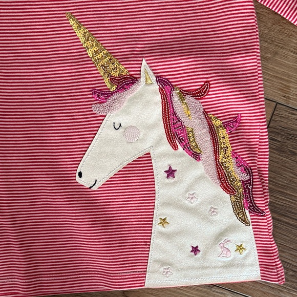 Joules Pink & Red Striped Sparkle Unicorn Shirt - size 5 - Picture 3 of 6